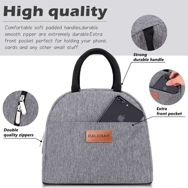 BALORAY Lunch Bag for Women Men Insulated Lunch Box for Adult Reusable Lunch Tote Bag for Work, Picnic or Travel (Grey) - Image 2